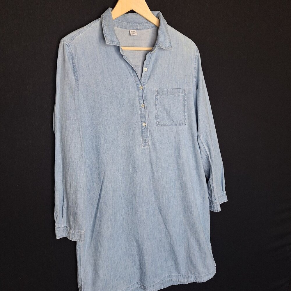 💙 Old Navy 100% Cotton Denim Jeans Shirt Dress Size L Western Country Relaxed F - Picture 6 of 8